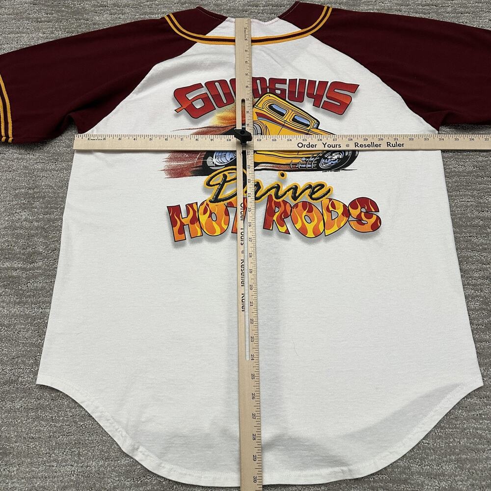 VTG Badger Sport Shirt Mens L White Burgundy Goodguys Hot Rod Baseball Jersey - Picture 11 of 13
